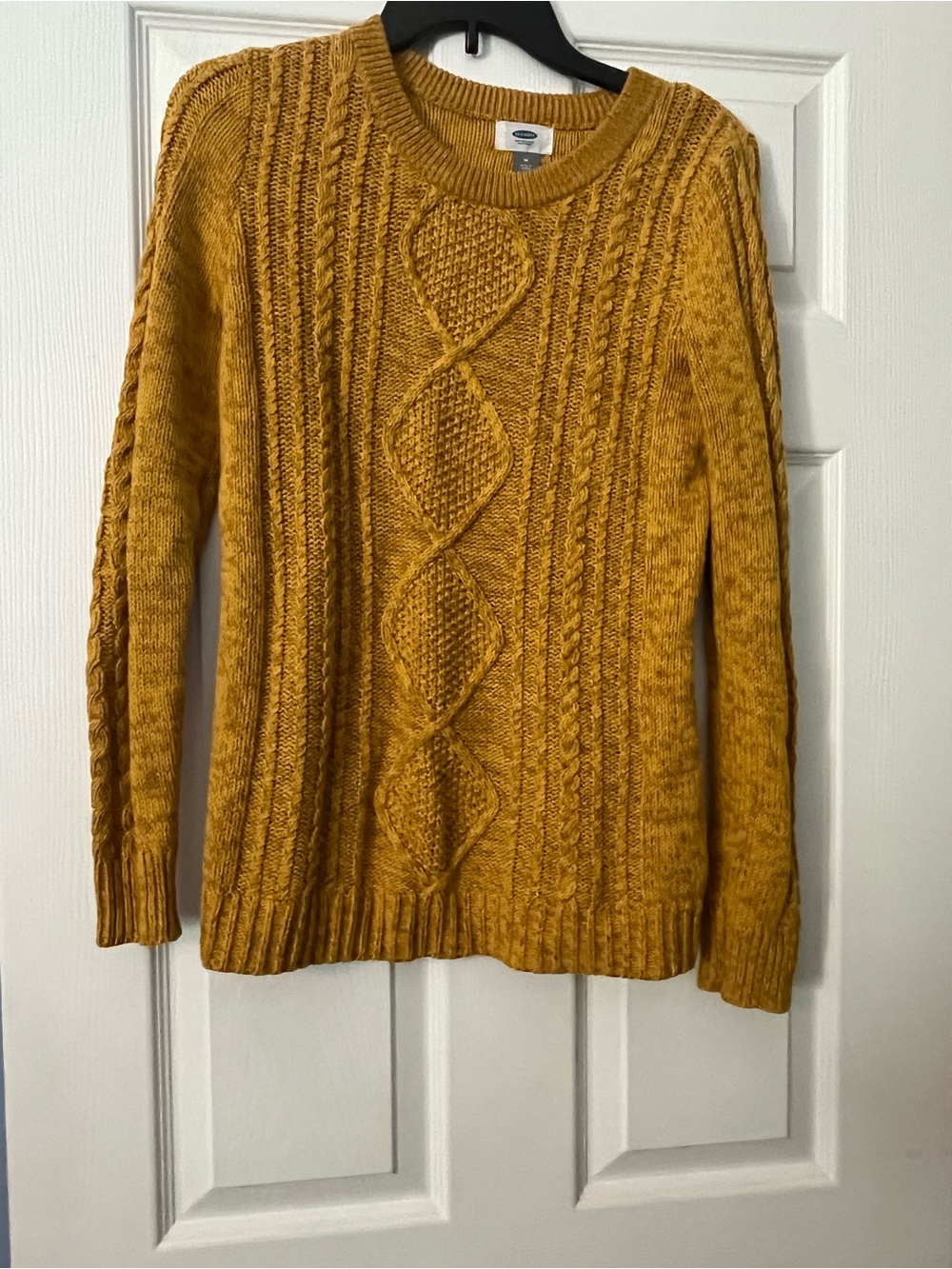 Ladies Mustard Cable Knit Sweater - Classic Crewneck